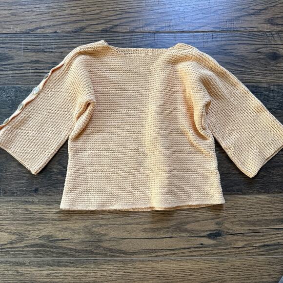 Unbranded Sweaters - Peach Knit Button Shoulder Sweater Top Textured 3/4 Sleeve Cotton Blend Sz S